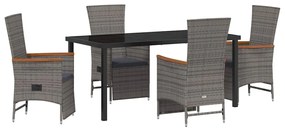 vidaXL Kert étkező szett párnával 5 pcs Szürke polirattan