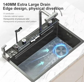 Konyhai csaptelep ELITE EDITION KS2299 kihúzható zuhanyfejjel, vízeséses kifolyóval és LED-világítással, több színváltozatban