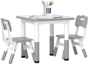AIYAPLAY 3 részes Gyermek Asztal és Szék Készlet Magasság Állítható Gyermek Asztallal 2 Székkel Könnyen Tisztítható 18 Hónapos Kortól 5 Éves Korig Ját