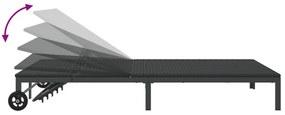 Napozóágy Párnákkal és Kerekekkel 2 Személyes Fekete Poli Rattan