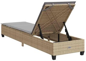 bézs polyrattan napozóágy párnákkal 55x200x25,5 cm