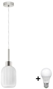LED csillár zsinóron HARMA 1xE27/60W/230V, átmérő 14 cm, matt króm/fehér