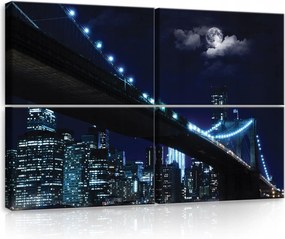 Vászonkép 120x80 New York Brooklyn híd éjszaka város felhőkarcolók tájkép