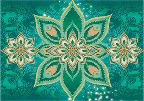 Flizelin fotótapéta Arany virágok türkiz háttérrel 416x254 +ragasztó