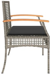 szürke polyrattan és akácfa kerti pad párnával