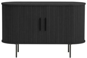 Fekete komód tolóajtóval, tölgyfa dekorral 120x76x45 cm Nola – Unique Furniture