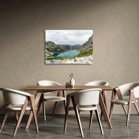 A hegyekben lévő tó képe (üvegen) (70x50 cm)