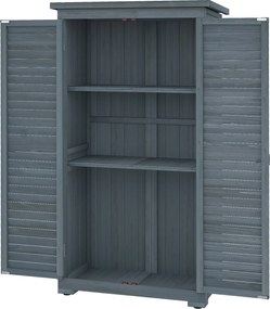Outsunny Fa Szekrény 0.31 m² 87x46.5x160 cm Kültéri Fa Szekrény 2 Ajtóval és 2 Belső Polccal Teraszra Szürke | Aosom