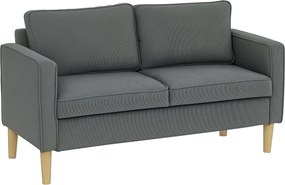 HOMCOM Modern 2-személyes Szövet Kanapé Kartámaszokkal és 2 Levehető Párnával, Tárolóhellyel és Fa Lábakkal, 140x63x79 cm, Szürke | Aosom