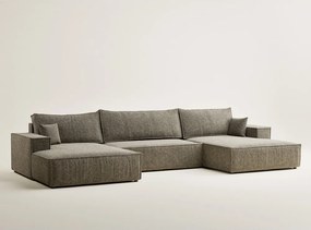 Barna zsenília kinyitható-tárolóhelyes sarokkanapé (U alakú) Kyoto – Maison de Rêve