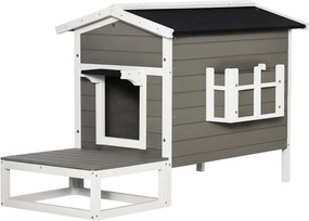 PawHut Fa Macska Ház Télen Is Tűrő, Vízálló Macska Kalap, Aszfalt Tetővel, Terasszal - Macska Barlang, Macska Doboz Kültéri Menedék, Kertbe, Erkélyre