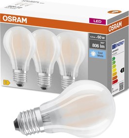 3x Led izzó E27 A60 6,5W 60W 806lm 4000K Semleges 300° Filament Osram