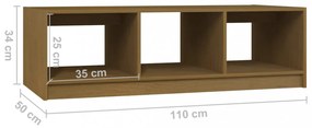 mézbarna tömör fenyőfa dohányzóasztal 110 x 50 x 34 cm