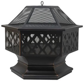 Hordozható fa tűzrakóhely rostéllyal fekete/patina