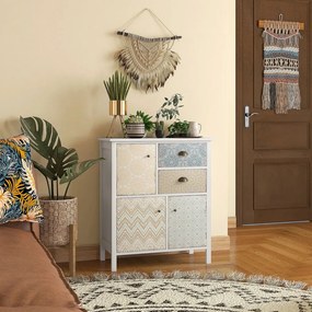 HOMCOM Tálalószekrény, shabby chic fiókos komód, 2 fiók, 3 szekrényrekesz, fenyőfa, fehér