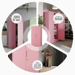 Fémszekrény otthoni irodába JAN, 900 x 1850 x 400 mm, Fresh Style: púderrózsaszín