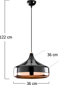 Yıldo 253-S fekete-réz fém függőlámpa, Ø36 cm