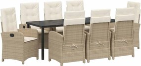 vidaXL Kert étkező szett párnával 9 pcs Bézs polirattan