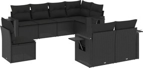 vidaXL 8 részes fekete polyrattan kerti ülőgarnitúra párnákkal