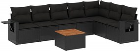 vidaXL 8 részes fekete polyrattan kerti ülőgarnitúra párnákkal