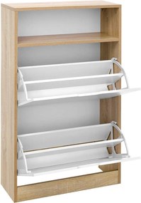 Cipős szekrény, három polcos cipőtartó 2 ajtóval fehér-natúr