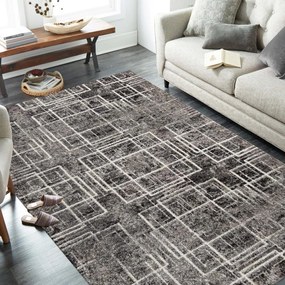 Minőségi szürke szőnyeg négyzet motívummal Szélesség: 160 cm | Hossz: 220 cm