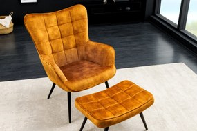 SCANDINAVIA design bársony fotel - mustár