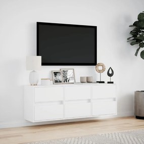 fehér falra szerelhető TV-szekrény LED-lámpákkal 130x31x45 cm