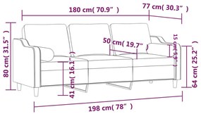 3 személyes fekete szövet kanapé díszpárnákkal 180 cm