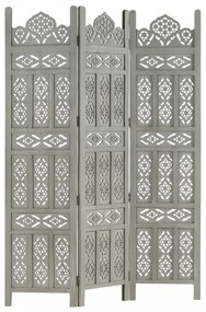 3-paneles szürke mangófa kézzel faragott térelválasztó 120x165cm