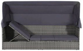 szürke polyrattan napellenzős kerti ágy 205 x 62 cm