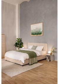 Bézs kárpitozott ágyneműtartós franciaágy ágyráccsal 160x200 cm Myra Slim Line – Bonami Selection