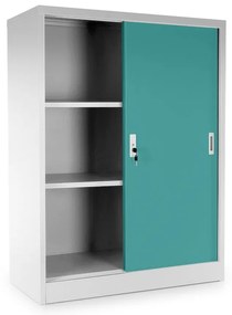 Közepes univerzális fém szekrény tolóajtókkal 90 x 40 x 120 cm, hengerzár, zöld - ral 6033