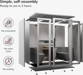 INBOX akusztikai irodai fülke 4 személyes, 2200 × 2200 × 1220 mm
