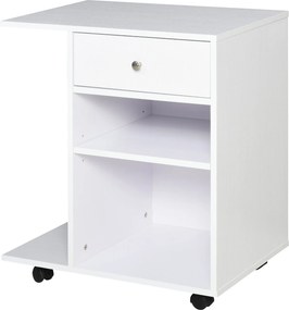 Vinsetto Multifunkcionális Irodai Nyomtatószekrény Kerekekkel, 2 Rekesszel, Fiókkal és CPU Tartóval, Állítható Polccal, 60x40x68.5 cm, Fehér Facsíkos