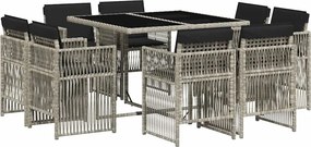 vidaXL 9részes világosszürke polyrattan kerti étkezőgarnitúra párnával