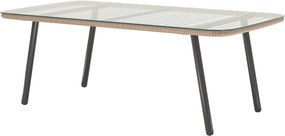 Outsunny Kültéri Kerti Kávasztal Woven Resin-ból, 5mm Edzett Üveglappal, Oldalasztal Külső Térre, Kertbe, Teraszra, Erkélyre, Acél Váz 110 x 60 x 40 c