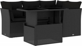 vidaXL 5 részes fekete polyrattan kerti kanapészett párnákkal