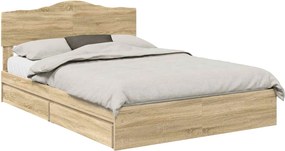 vidaXL Tárolós Ágy fejtámlával Sonoma tölgy 150 x 200 cm Faanyag