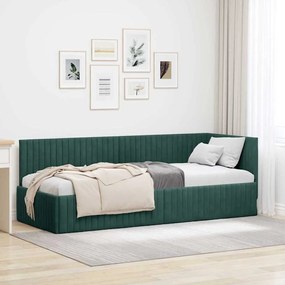 Sarokágy keret fejtámlával Sötétzöld 80 x 200 cm Bársony