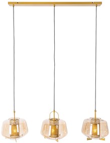 Lógólámpa arany borostyán üveggel 30 cm hosszúkás 3-lámpás - Kevin