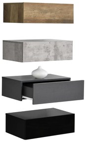 Falra szerelhető éjjeliszekrény szett 4 db, fiókos fa/beton/szürke/fekete [en.casa]
