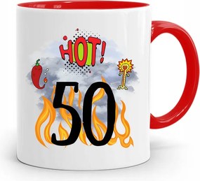 Születésnapra 50 50-es 50-es Bögre Piros Ajándék fényképes nyomattal