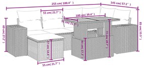 7 részes fekete polyrattan kerti ülőgarnitúra párnával