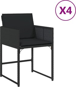 vidaXL 4 db fekete polyrattan kerti szék párnával