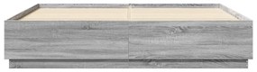 szürke sonoma színű szerelt fa ágykeret LED-del 200x200 cm