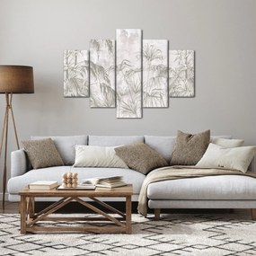 Kép - Trópusi növények a falon szürke színben (150x105 cm)
