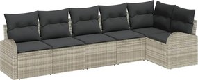 vidaXL Kerti Kanapé Szett párnával 6 pcs Világosszürke Poli rattan