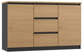 Riano MIX 2D3S/BA komód, 120x75x40 cm, antracit-tölgy (tölgy komódtetővel)
