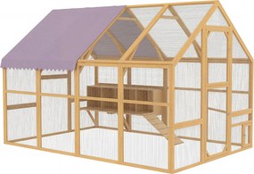 PawHut fa tyúk kifutó, kb. 5,2 m² (280 x 185,5 x 188 cm) kültéri kifutó fedett résszel, zárható ajtóval, rámpával, 4 fészekodúval — sárga (8–12 tyúkho